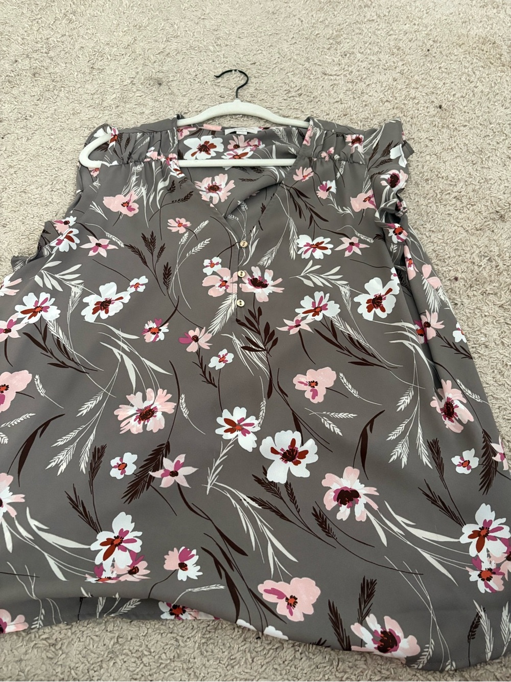 LOFT Gray Floral Sleeveless Camisole with Pink and White Flowers